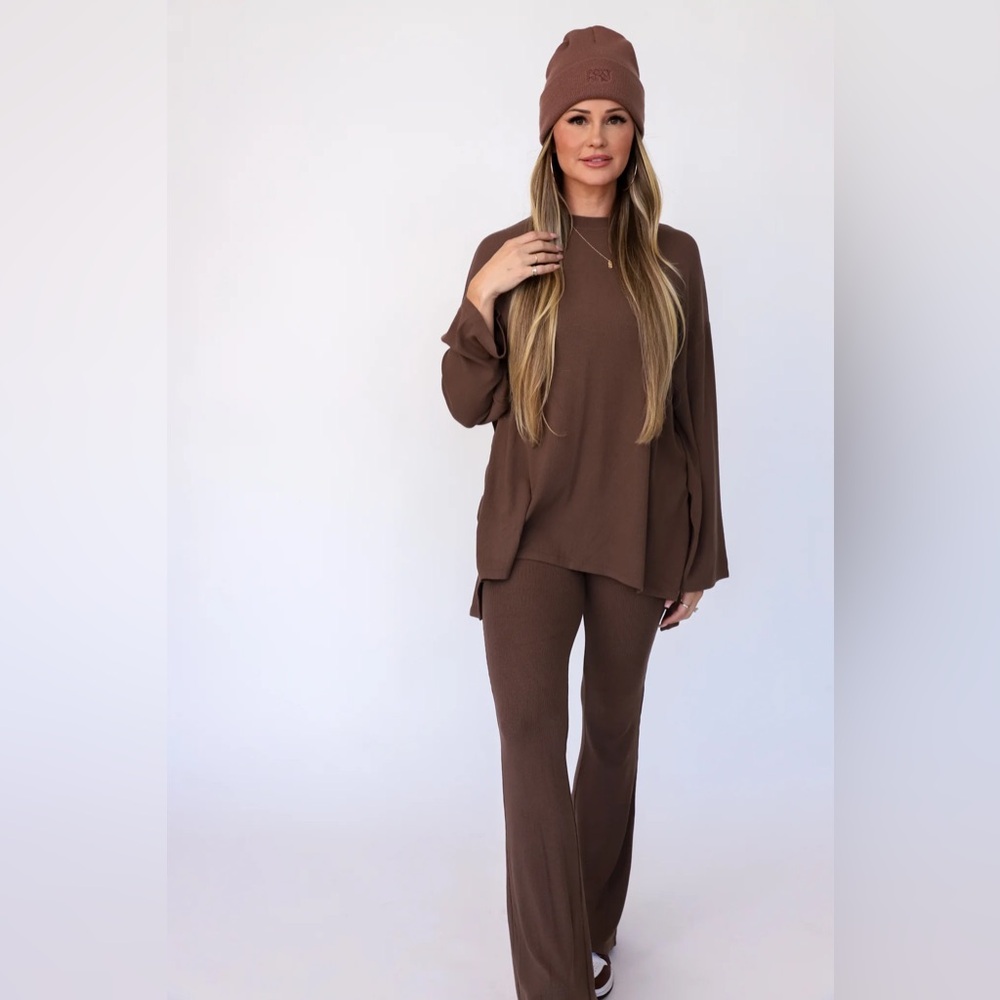 The Foxy Kind- All Weekend Long Pant Set Long Sleeve Espresso size Small